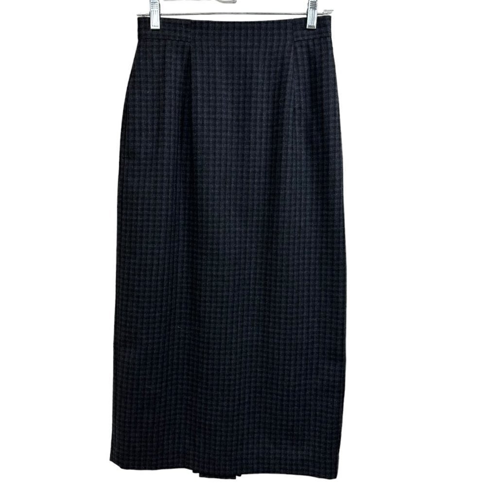 Derek Martin Vintage Gray Check Brushed Wool Pencil Skirt, 9